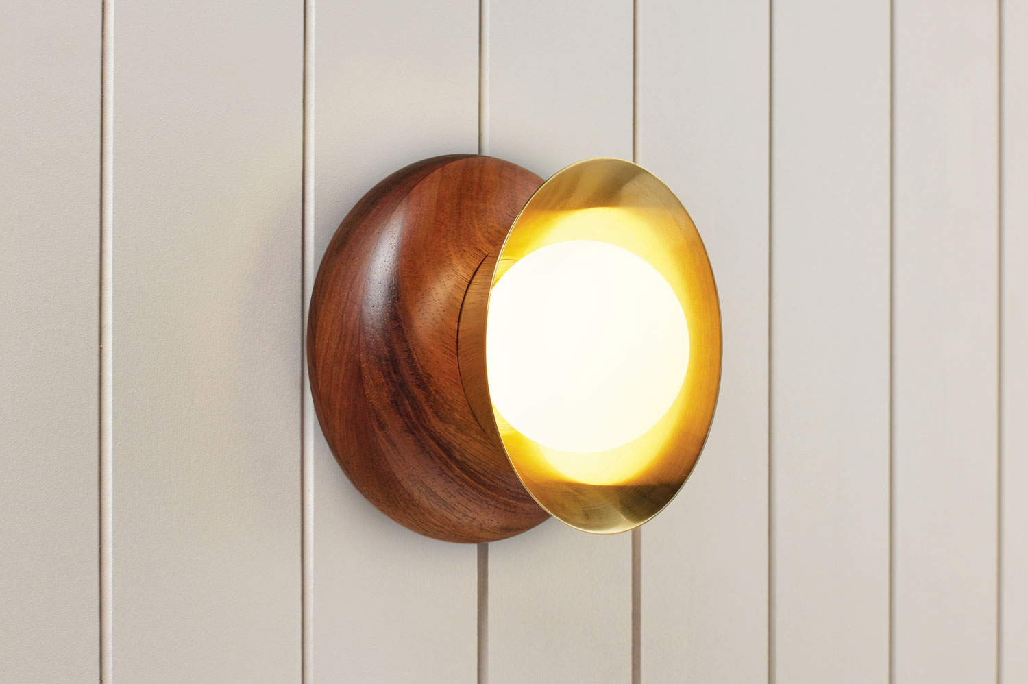 Sibling Sconce Wall Light in Tasmanian Blackwood Timber with a Brass Cone